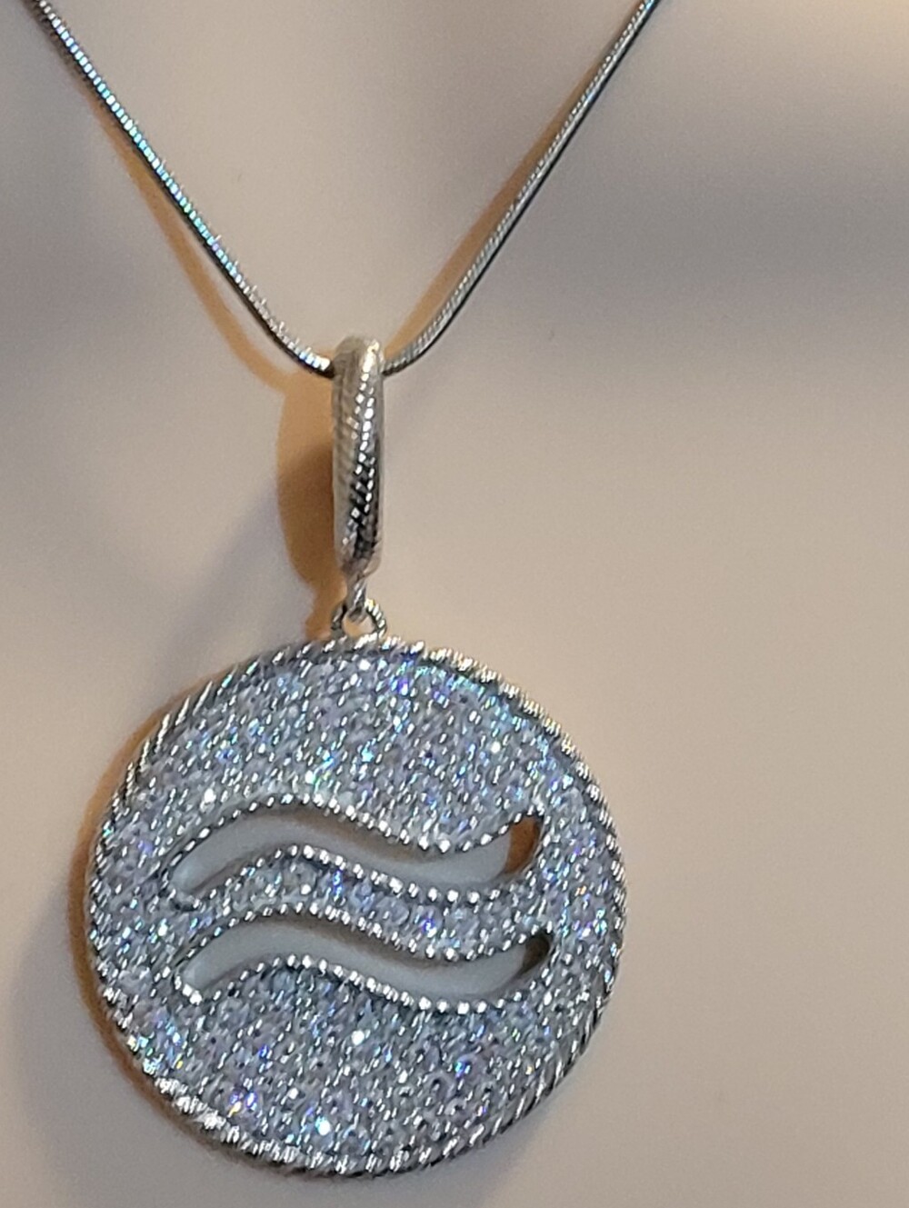 Judith Ripka Aquarius zodiac glyph Medallion Pendant, High Quality Diamonique